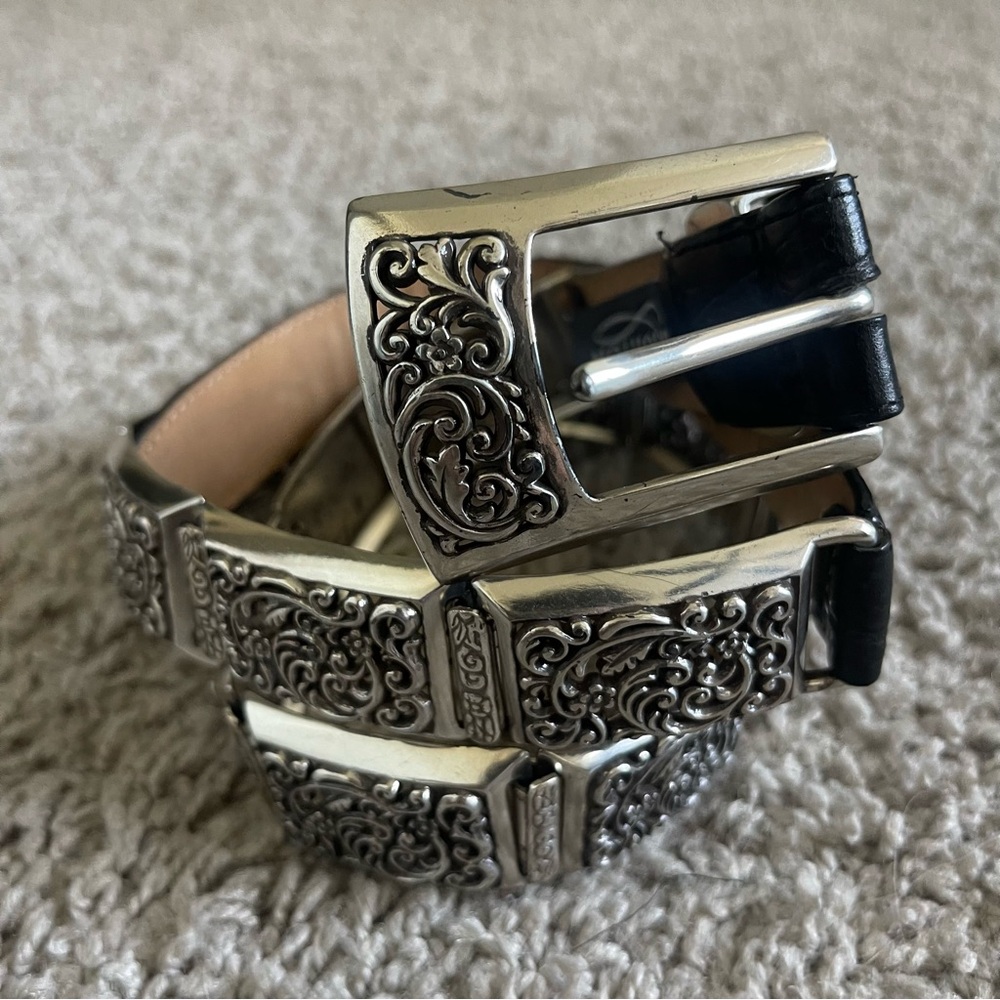 Brighton Vintage 90's Silver Filigree Concho Croc Embossed Leather Belt Large